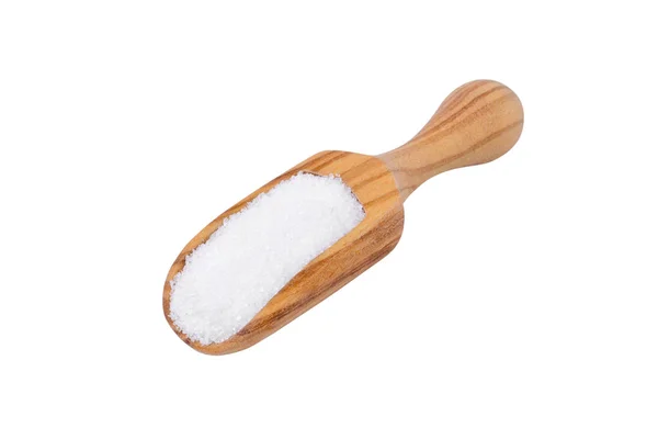 Sugar isolated, xylitol in a wooden scoop on white — Stock Photo, Image