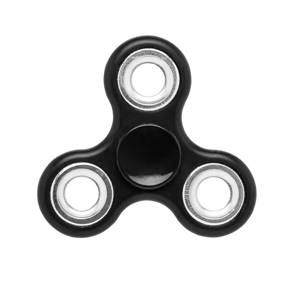Fidget dedo spinner negro anti estrés juguete aislado en blanco — Foto de Stock