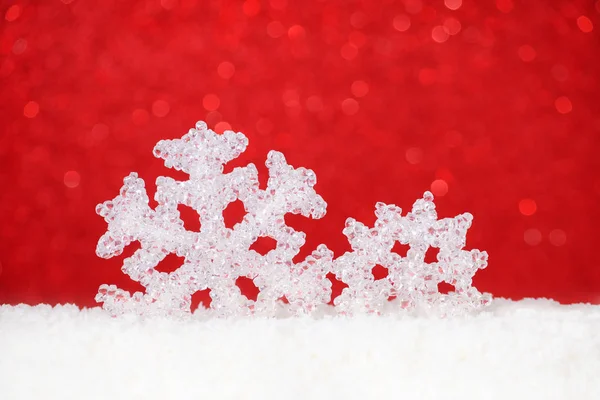 Christmas card with snowflakes in snow, red and white — Stock Photo, Image