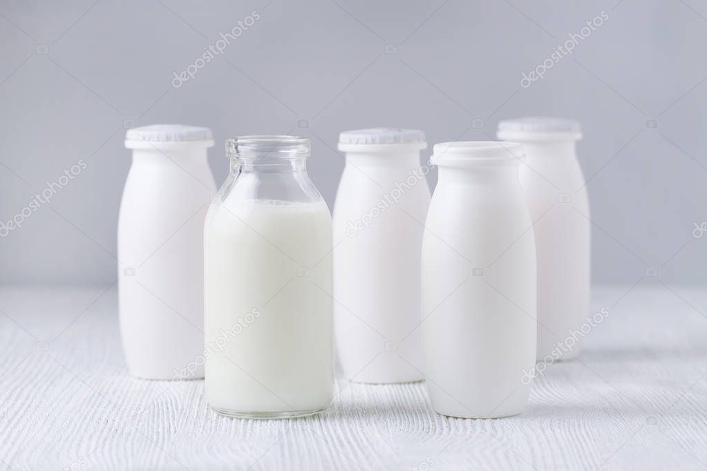 bottles of drink yogurt, homemade and traditional