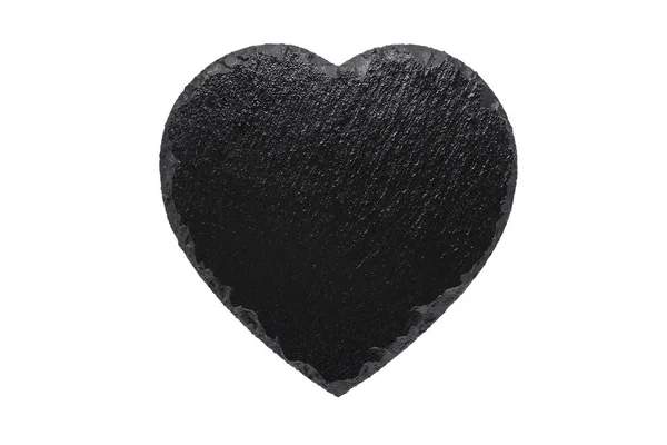 Black slate plate like heart isolated on white 图库图片