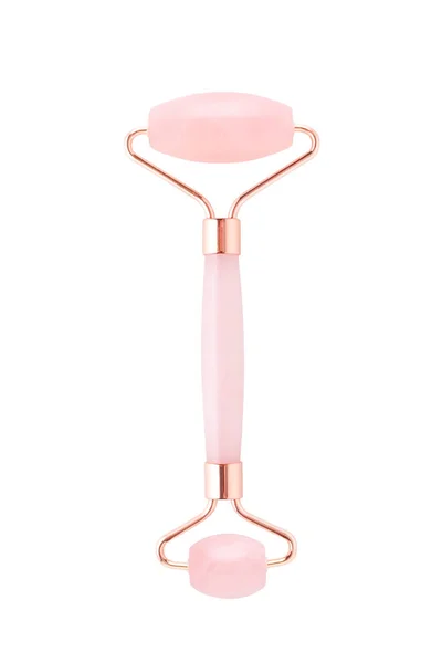 Rouleau facial quartz rose isolé sur fond blanc — Photo