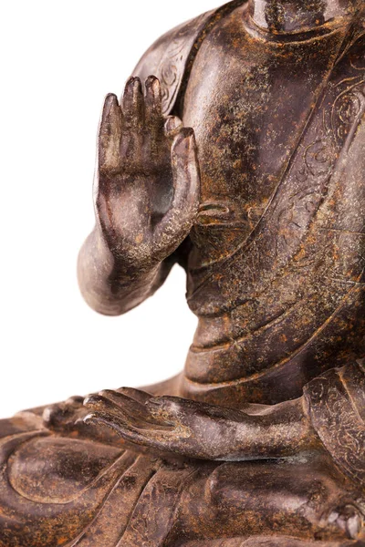 Boeddha's handen in positie vitarka mudra-close-up. — Stockfoto