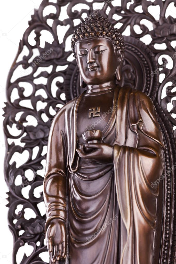 Buddha with a lotus and a swastika.