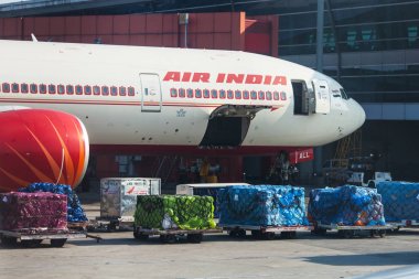 Havayolu şirketi Air India uçak yükleme d Havaalanı üzerinde duruyor