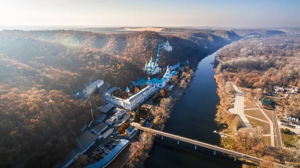 Top view of the bridge over Severskiy Donets river and  Svyatogo — ストック写真