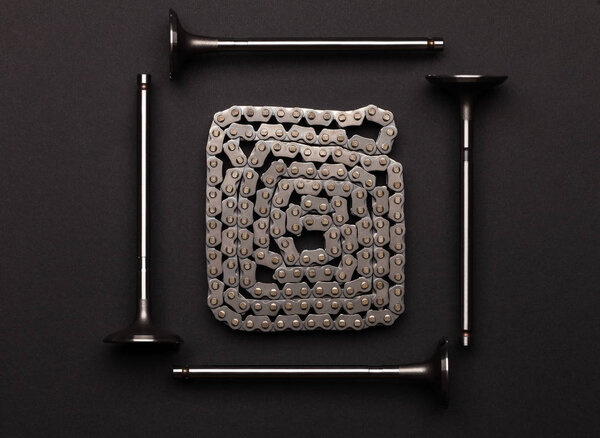 Клапаны лежат в квадрате, окружающем газораспределительную цепь,
