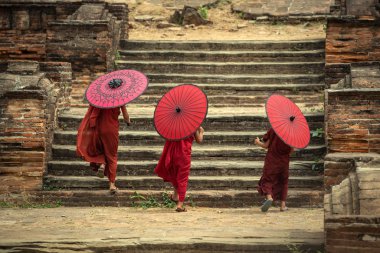 Myanmar Mingun pagoda üzerinde yürüme arka üç acemi bir