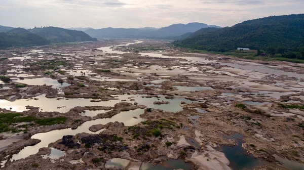 Vista aérea do rio Mekong seco — Fotografia de Stock
