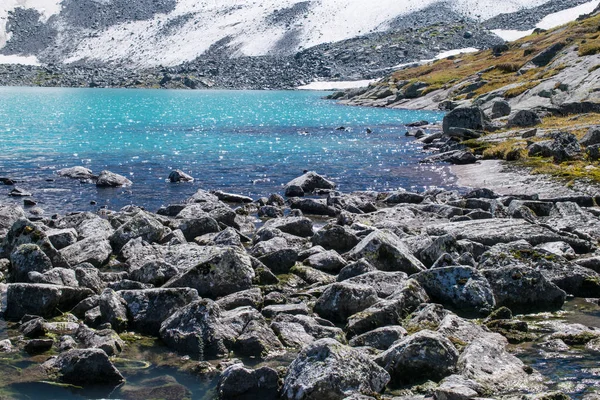 Riva del lago nelle montagne Altai, Russia — Foto Stock