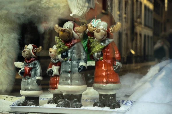 Christmas toys in the store window in Bruges, Belgium