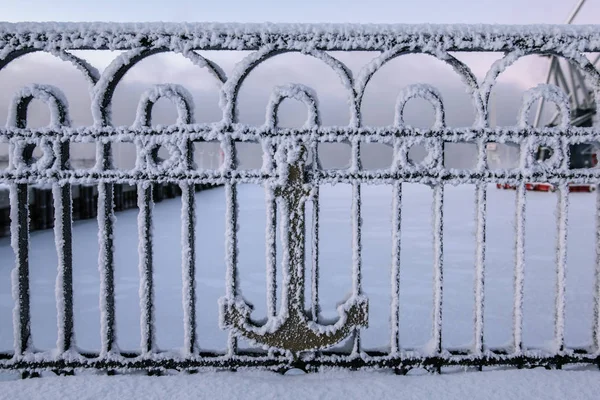 Fence in trade port in Murmansk, Kola Peninsula, Russia