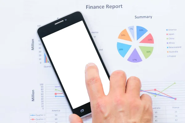 Smart phone put on the summary report for business background