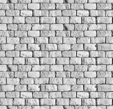 Yüksek çözünürlükte sorunsuz yeni doku eski sıva lekeli. Soyut ışık gri ve yaşlı boya beyaz tuğla duvar arka planda kırsal Oda, eski paslı blok taş teknoloji yıpranmış.