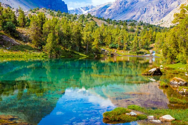 Blue lake and forest terrain in Asia — Stockfoto