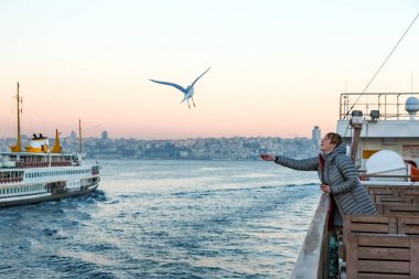 Deniz martı besleme kadın