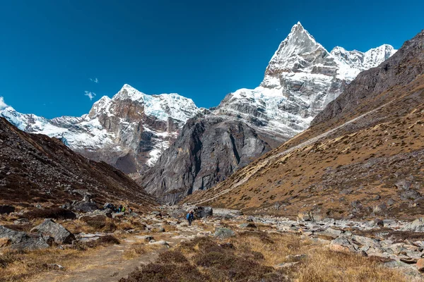 干旱沙漠河谷和高耸的山峰 — 图库照片