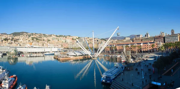Genoa (Genova) panoramic aerial  view of "Porto Antico" Old Harb — Stock Photo, Image