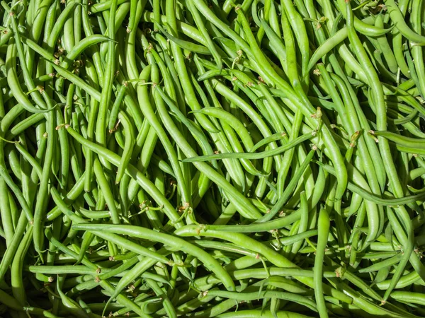 Fundo de feijão verde orgânico fresco, no mercado justo do país — Fotografia de Stock