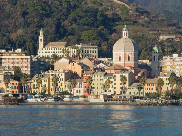 Pegli Paese Tipico Genova Liguria Visto Dal Mare Case Colorate — Foto Stock