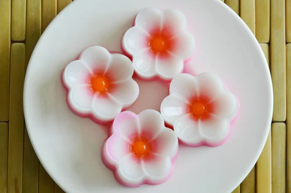 Flower fruit coconut jelly on dish — Stock Photo, Image