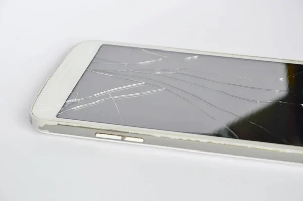 Touch screen rotto di smart phone bianco — Foto Stock