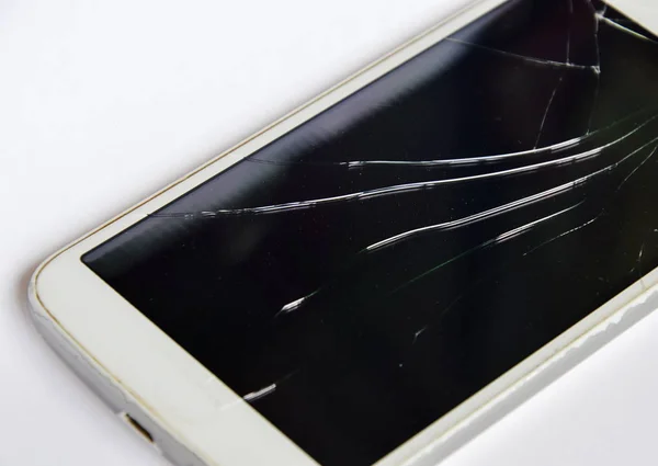 Touch screen rotto del telefono cellulare bianco — Foto Stock