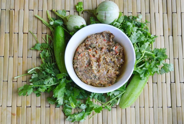 Spicy fermented fish chili paste dipping with fresh parsley — Stock Photo, Image