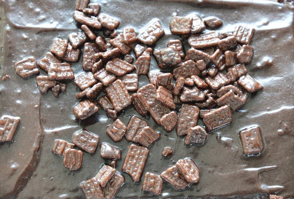 Gros plan sur la texture et le fond du gâteau au beurre au chocolat — Photo