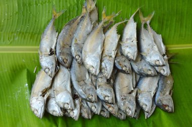 taze muz yaprak pazarında üzerinde haşlanmış uskumru