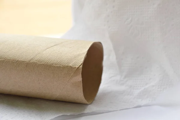 白色背景上的棕色硬纸巾核心 — 图库照片
