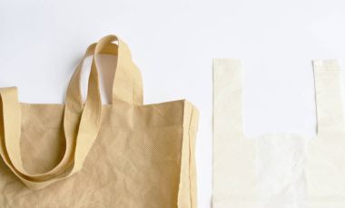 kumaş ve plastik torba çevre endişe beyaz arka plan üzerinde isteğe bağlı
