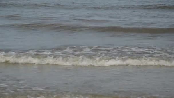 Deniz suyu sörf sahile güneşli günde — Stok video