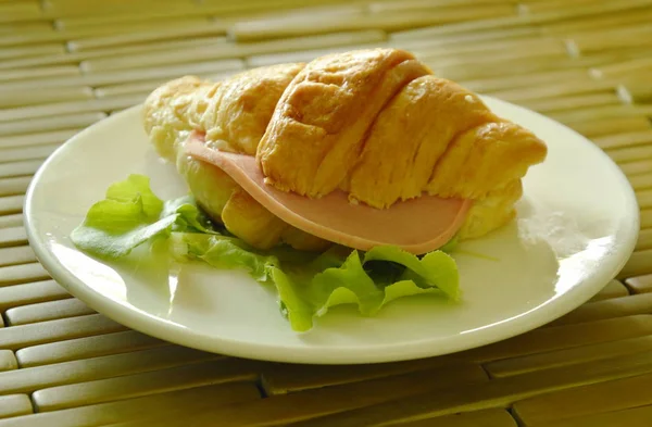 크로 박제 접시에 돼지고기 볼로냐와 녹색 오크 — 스톡 사진
