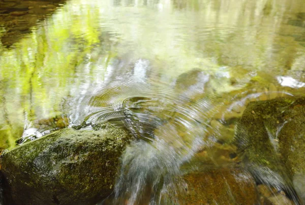 Water flowing hit the rock and wave splashing in river — Stock Photo, Image