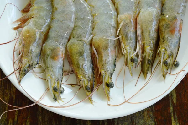 生海老成分食品白プレート上に配置 — ストック写真
