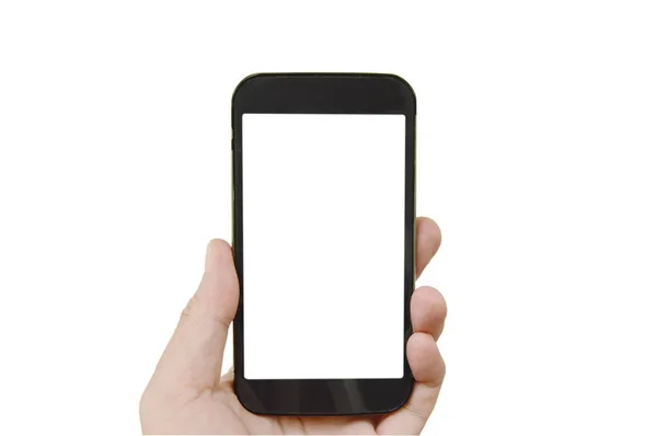 Telefono cellulare in mano umana su sfondo bianco — Foto Stock