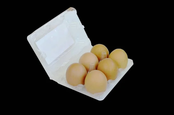 Brown egg packing in plastic tray on black background — Stock Photo, Image