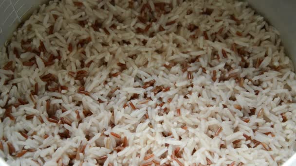 Μικτή Cargo Κόκκινο Ρύζι Στον Ατμό Στη Μαγειρική Ποτ — Αρχείο Βίντεο