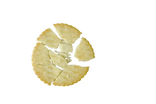 Boter Cracker Gekraakt Witte Achtergrond — Stockfoto