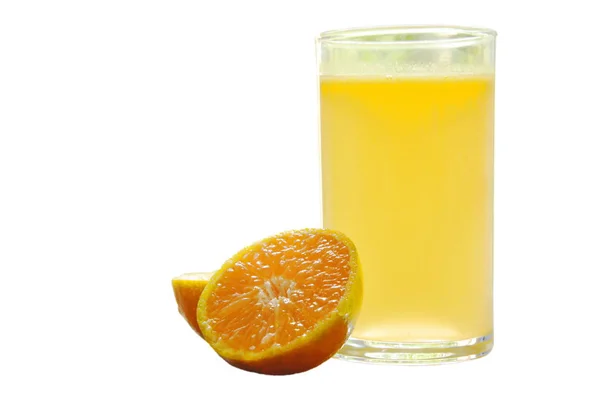 Jus Orange Verre Mandarine Sur Fond Blanc — Photo