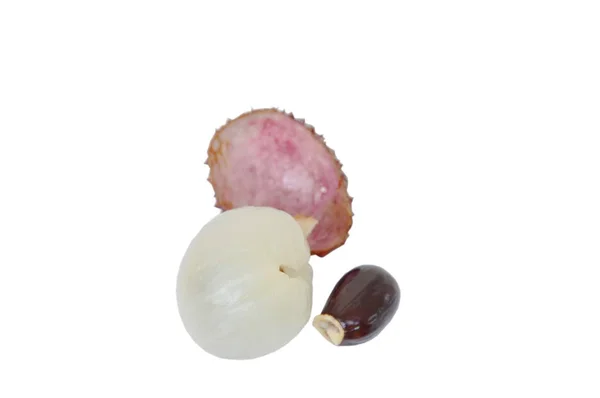 Lychee Tropical Fruit Peel Out Seed White Background — Stok Foto