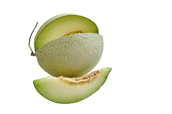 Japanese Green Melon Cutting Piece White Background — Stock Photo, Image