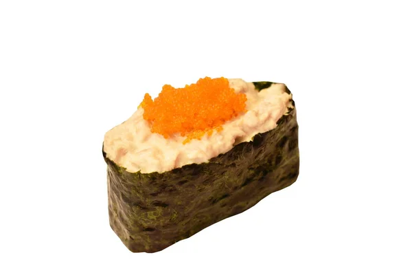 Imitación Cangrejo Palo Cubierta Camarones Huevo Ensalada Maki Sushi Comida —  Fotos de Stock