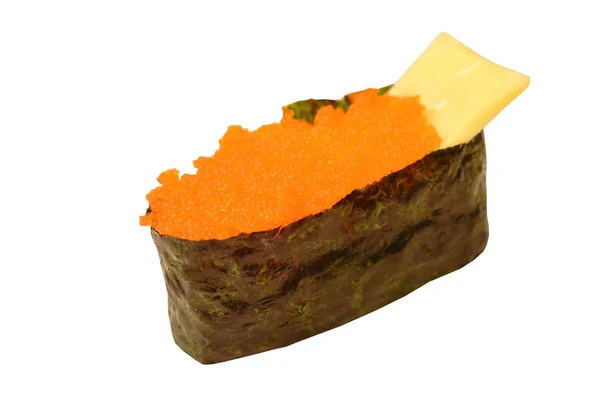 Ägg Räkor Och Ost Maki Sushi Japansk Mat Vit Bakgrund — Stockfoto