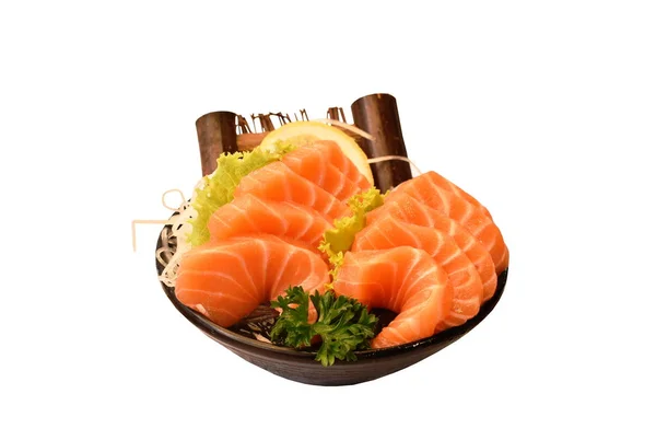 Fresh Slice Salmon Sasimi Japanese Food Serving Ice Bowl White — ストック写真