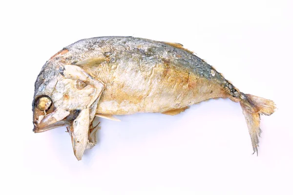 Жареная рыба макрель на белом фоне — стоковое фото