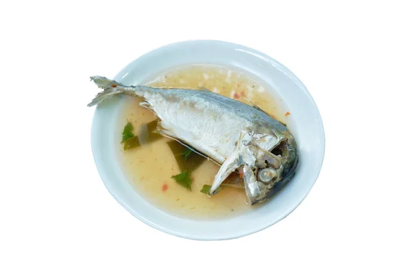 boiled mackerel spicy and sour soup on plate