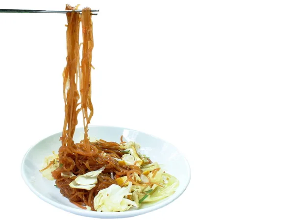 Pad Thai Ανακατέψτε Τηγανητό Ρύζι Noodles Μαζεύοντας Ανοξείδωτο Chopstick Στο — Φωτογραφία Αρχείου