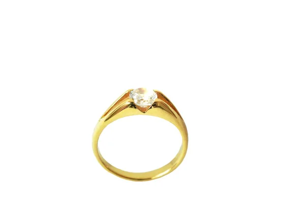 Diamante Anel Ouro Arranjo Fundo Branco — Fotografia de Stock
